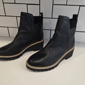 Black Leather Ankle Boots with Chunky Sole